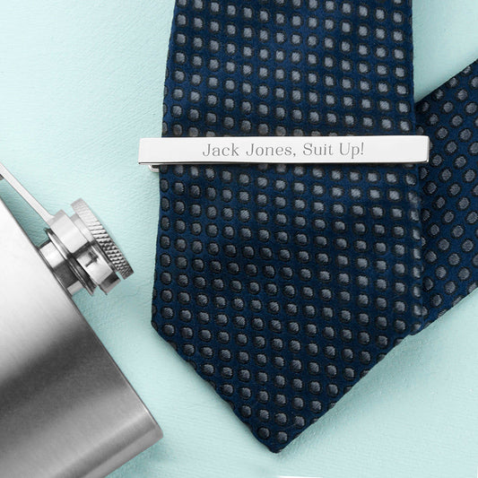 Personalized Rhodium Plated Tie Clip  Tie Clips Deeply Engraved