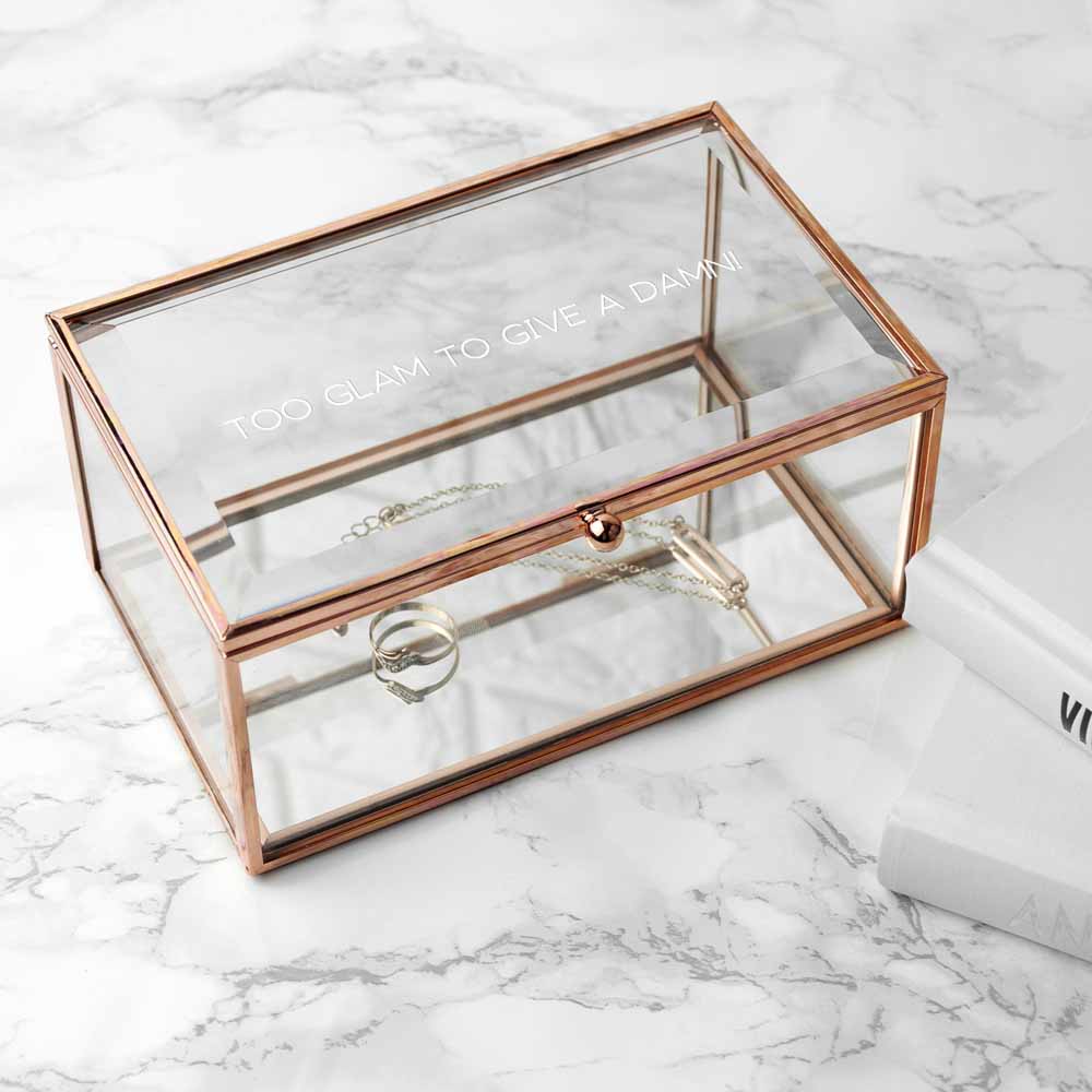 Personalized Rose Gold Glass Jewelry Box  Jewellery Boxes & Storage Deeply Engraved