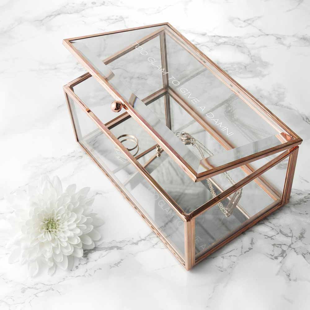 Personalized Rose Gold Glass Jewelry Box  Jewellery Boxes & Storage Deeply Engraved