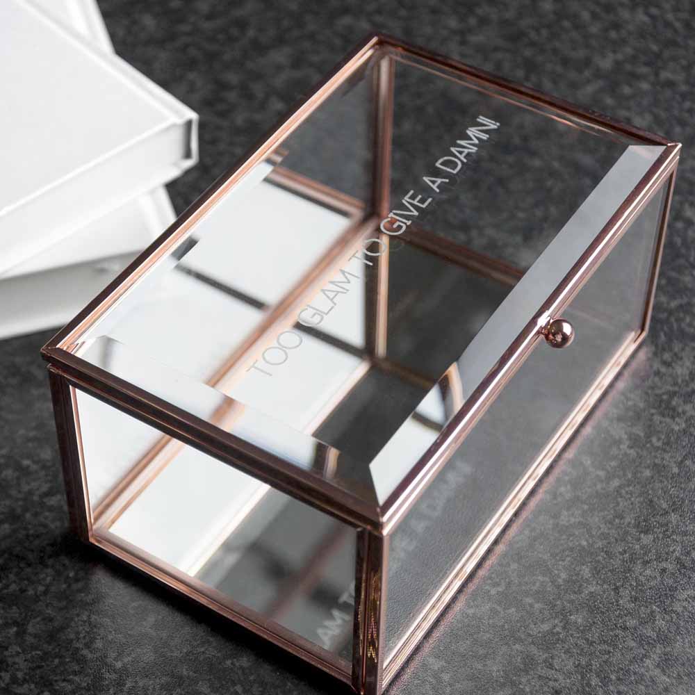 Personalized Rose Gold Glass Jewelry Box  Jewellery Boxes & Storage Deeply Engraved