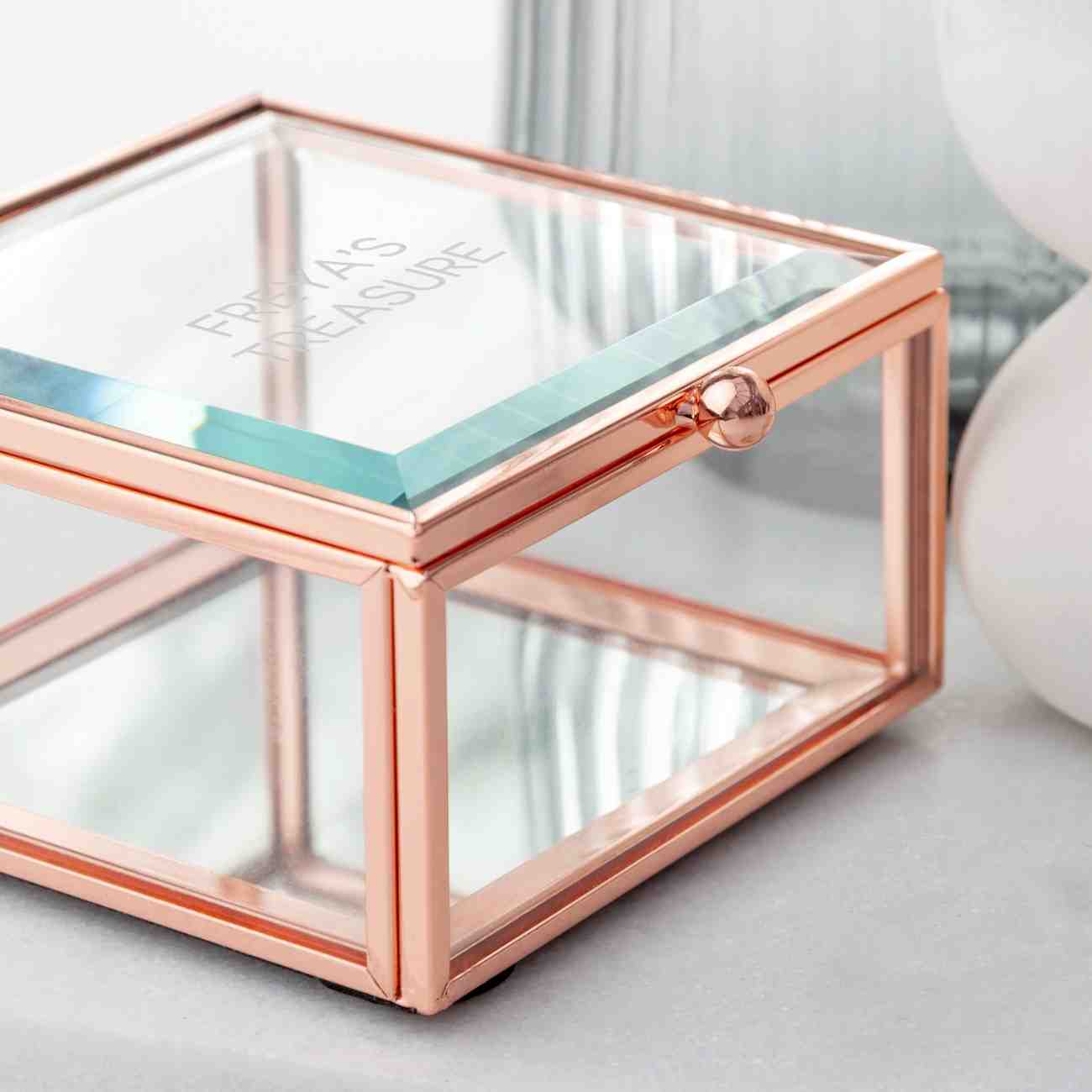 Personalized Rose Gold Glass Jewelry Box  Jewellery Boxes & Storage Deeply Engraved