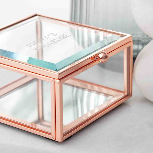 Personalized Rose Gold Glass Jewelry Box  Jewellery Boxes & Storage Deeply Engraved