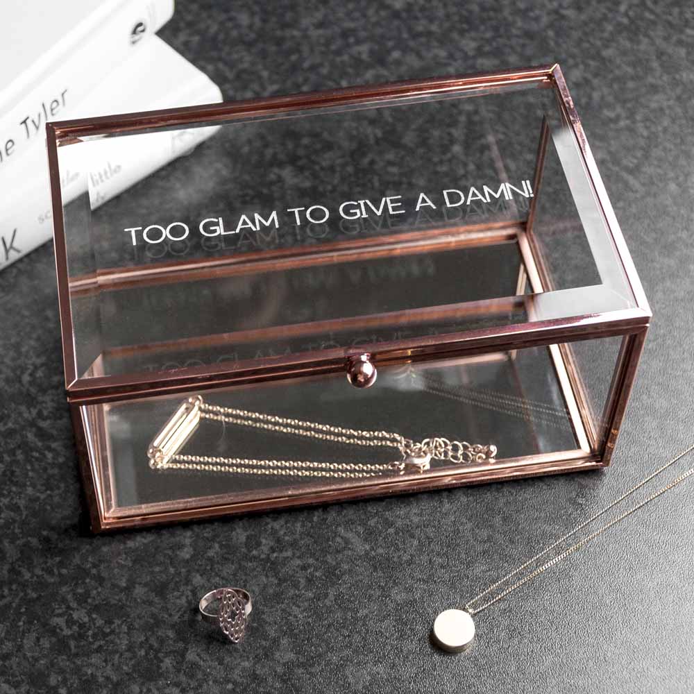 Personalized Rose Gold Glass Jewelry Box  Jewellery Boxes & Storage Deeply Engraved