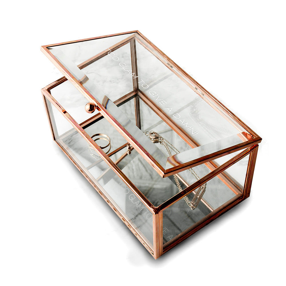 Personalized Rose Gold Glass Jewelry Box  Jewellery Boxes & Storage Deeply Engraved
