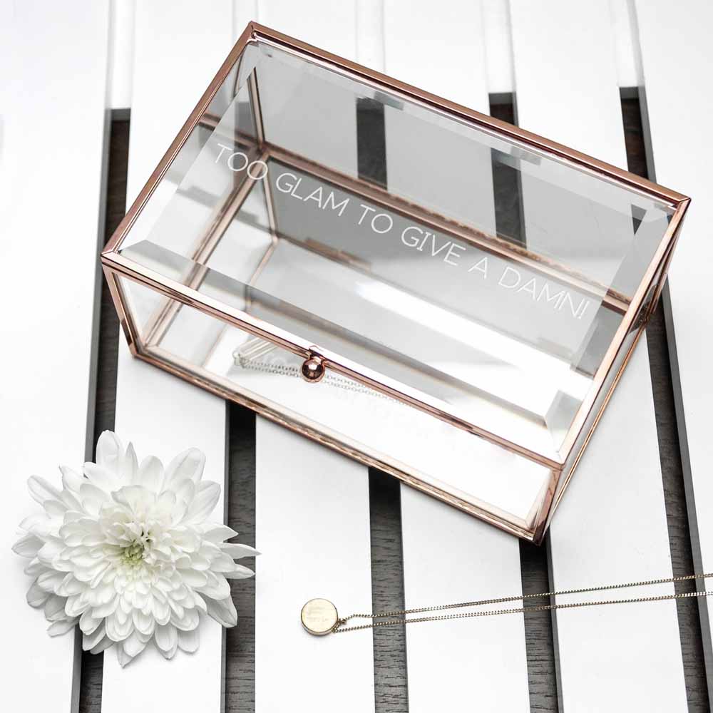Personalized Rose Gold Glass Jewelry Box  Jewellery Boxes & Storage Deeply Engraved