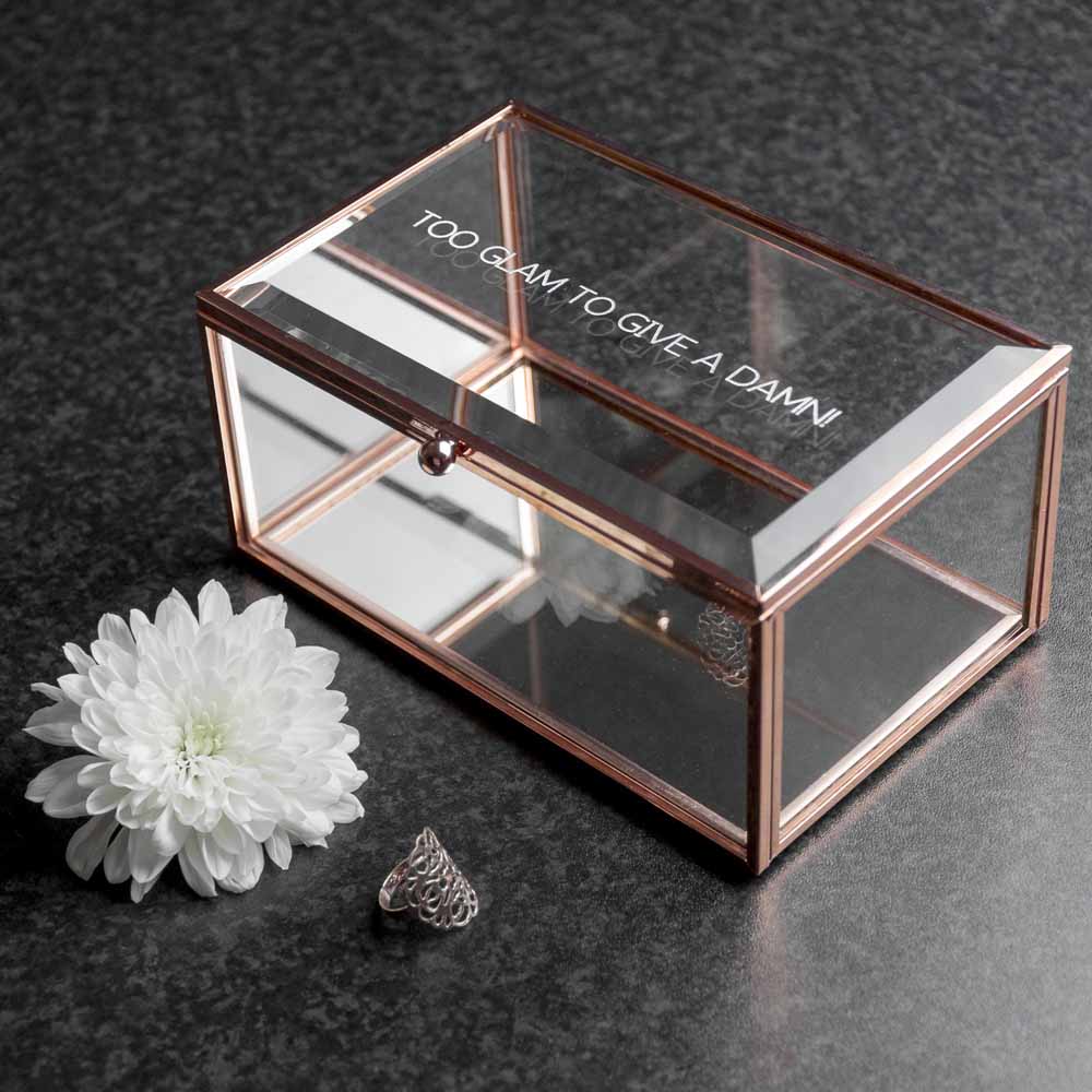 Personalized Rose Gold Glass Jewelry Box  Jewellery Boxes & Storage Deeply Engraved