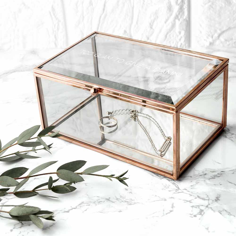 Personalized Rose Gold Glass Jewelry Box  Jewellery Boxes & Storage Deeply Engraved