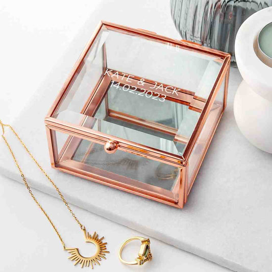 Personalized Rose Gold Glass Jewelry Box  Jewellery Boxes & Storage Deeply Engraved