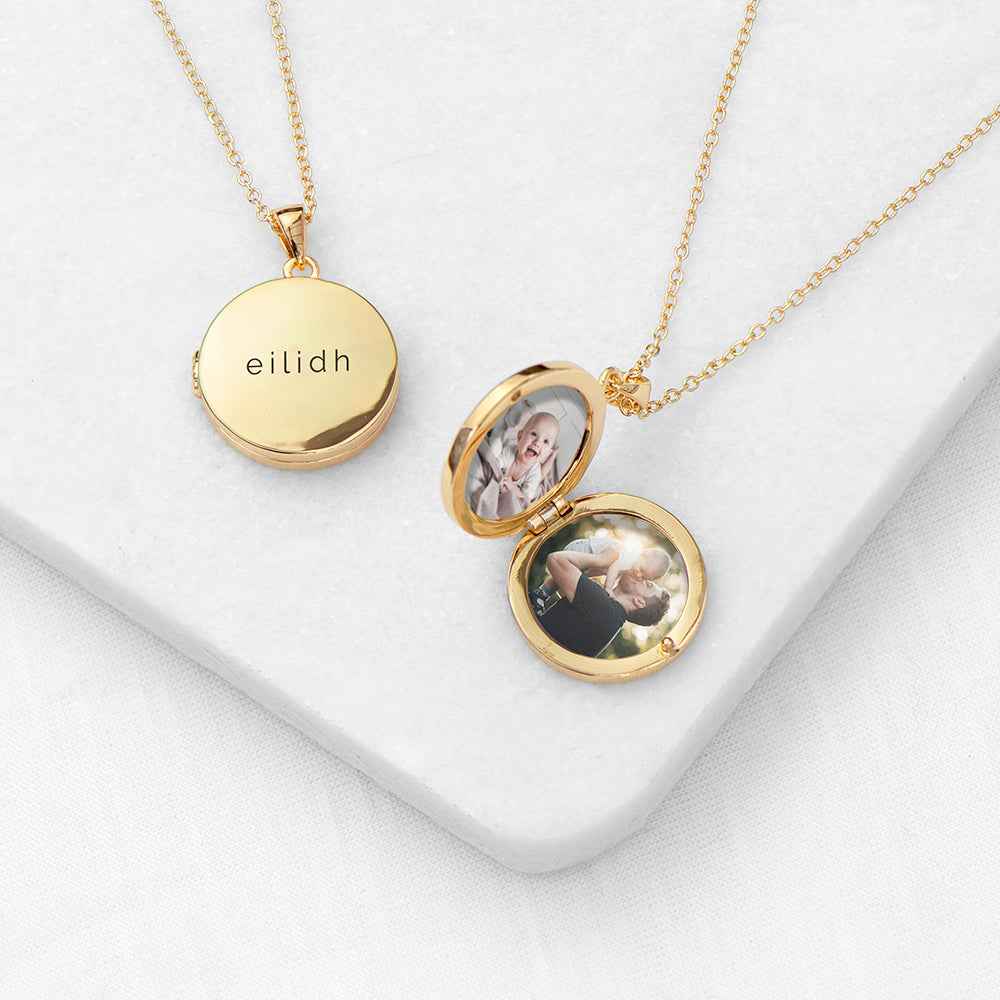 Personalized Round Photo Locket  Necklaces Deeply Engraved