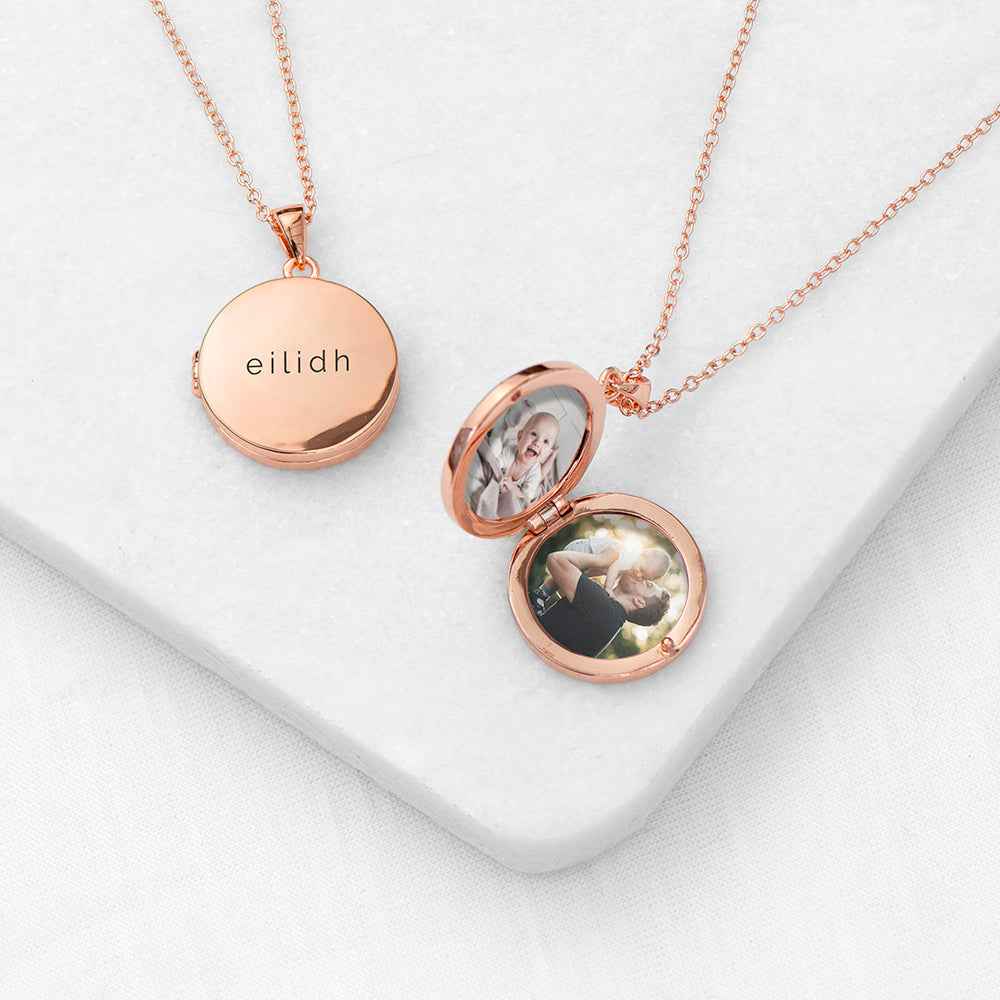 Personalized Round Photo Locket  Necklaces Deeply Engraved