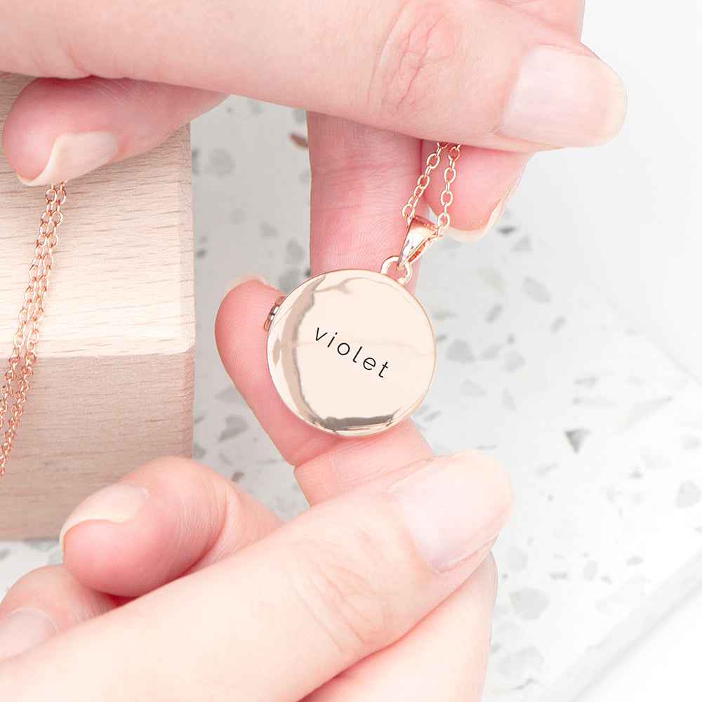 Personalized Round Photo Locket  Necklaces Deeply Engraved