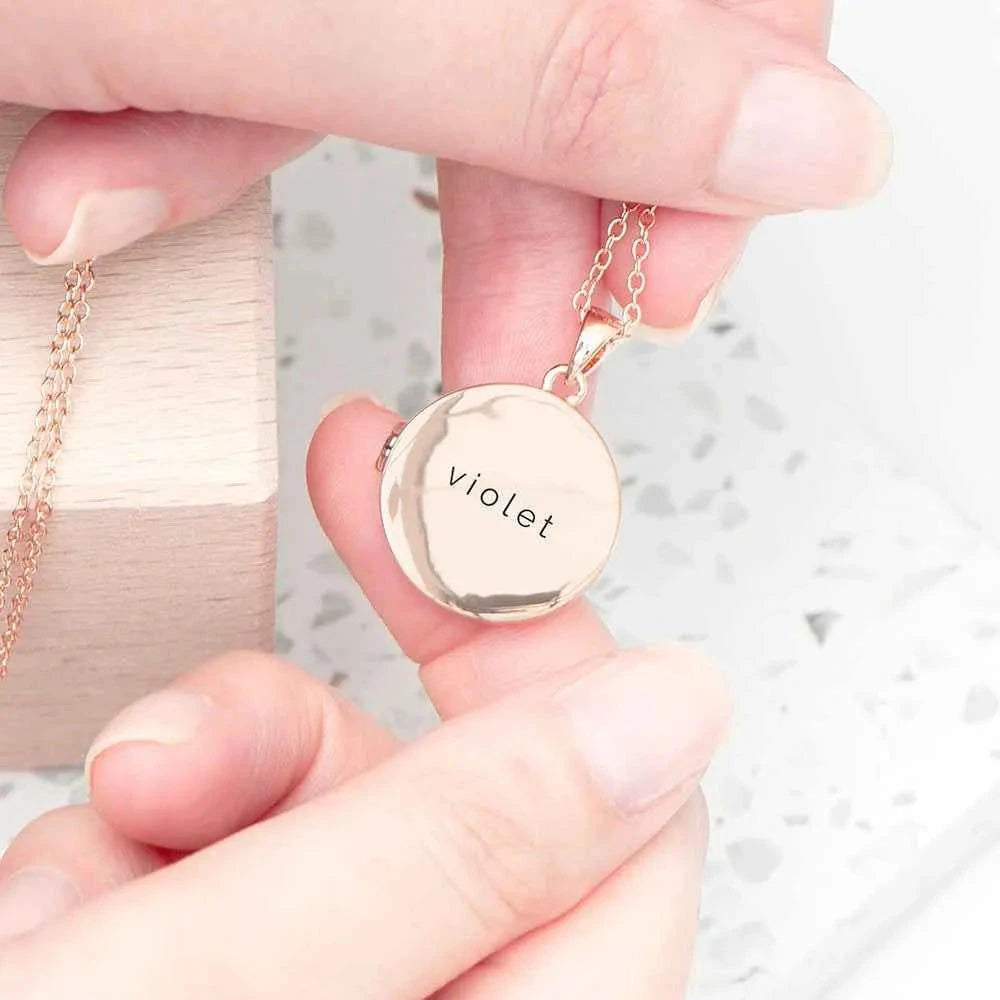 Personalized Round Photo Locket  Necklaces Deeply Engraved