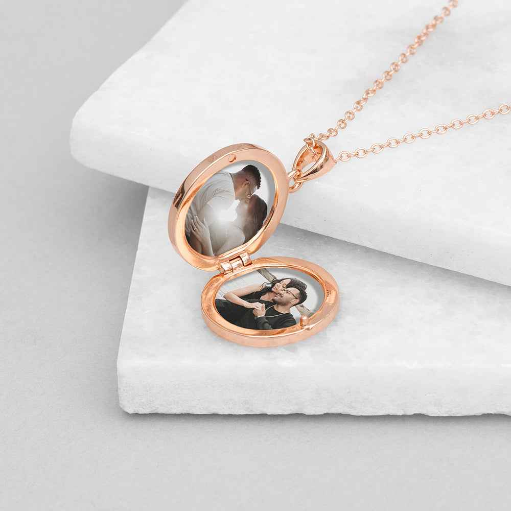 Personalized Round Photo Locket  Necklaces Deeply Engraved