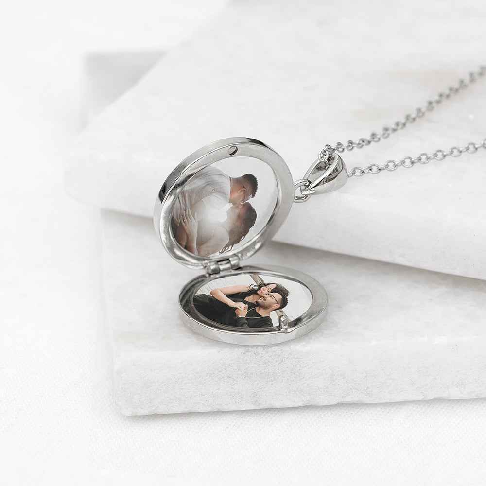 Personalized Round Photo Locket  Necklaces Deeply Engraved