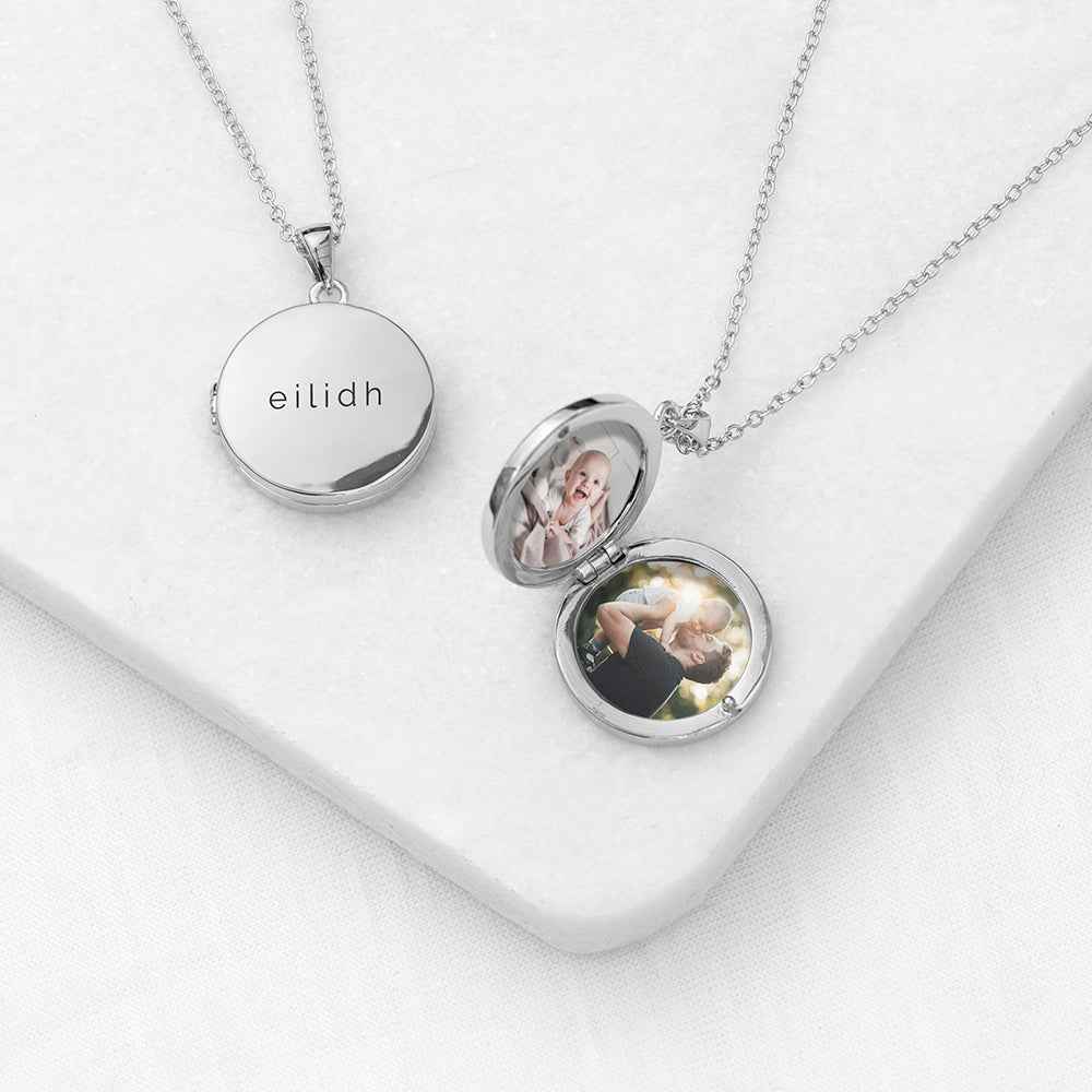 Personalized Round Photo Locket  Necklaces Deeply Engraved