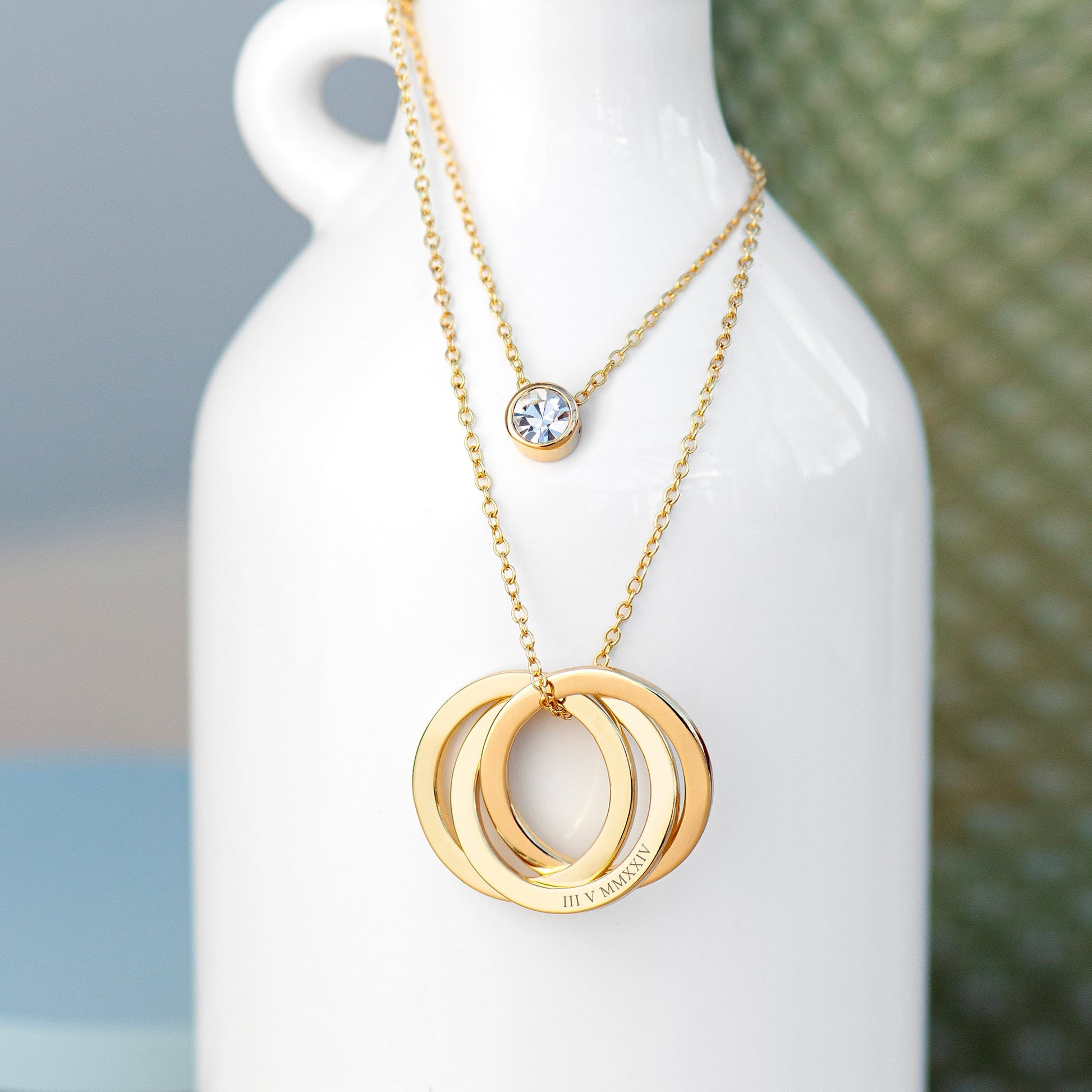 Personalized Russian Ring Layered Necklace  Necklaces Deeply Engraved