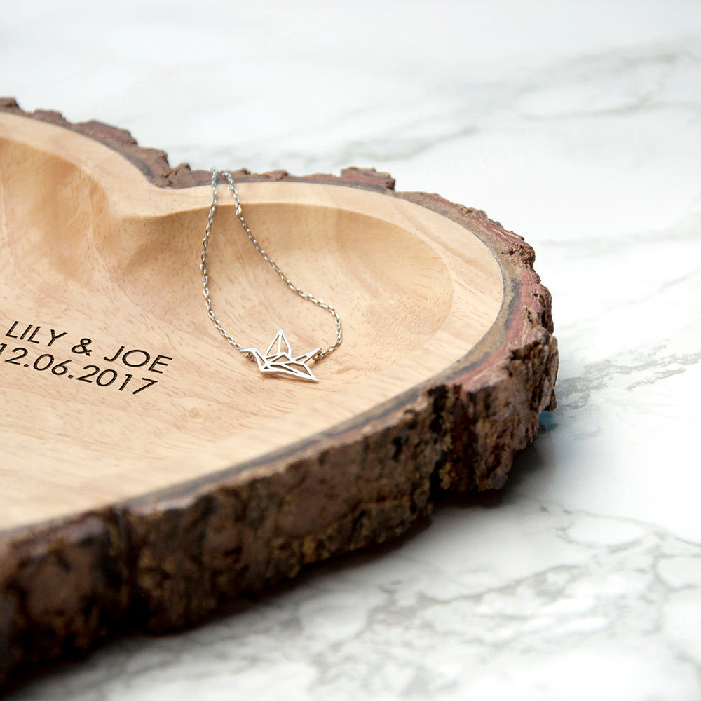 Personalized Rustic Carved Wooden Heart Trinket Dish  Tidy Trays Deeply Engraved