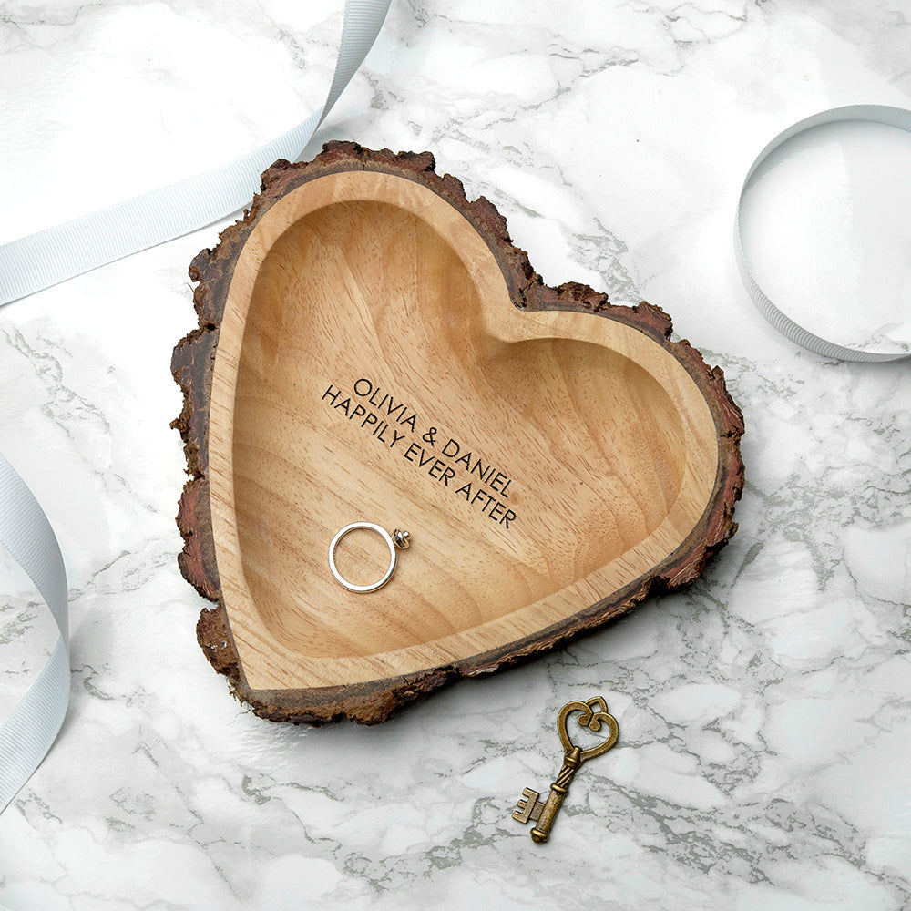 Personalized Rustic Carved Wooden Heart Trinket Dish  Tidy Trays Deeply Engraved