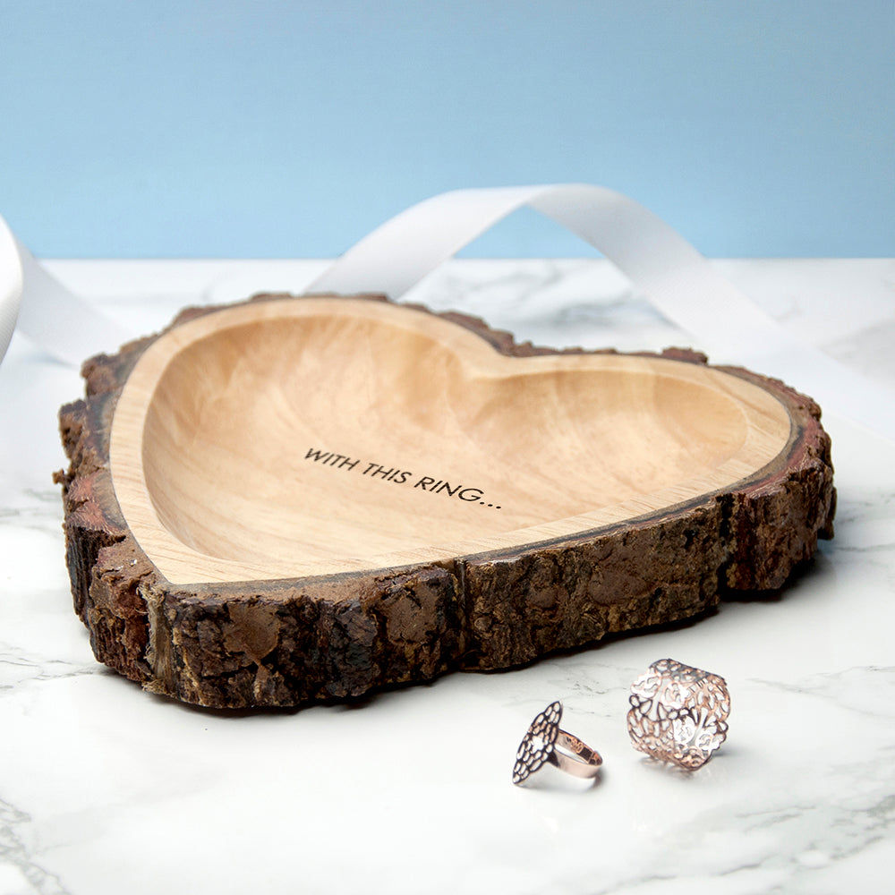 Personalized Rustic Carved Wooden Heart Trinket Dish  Tidy Trays Deeply Engraved