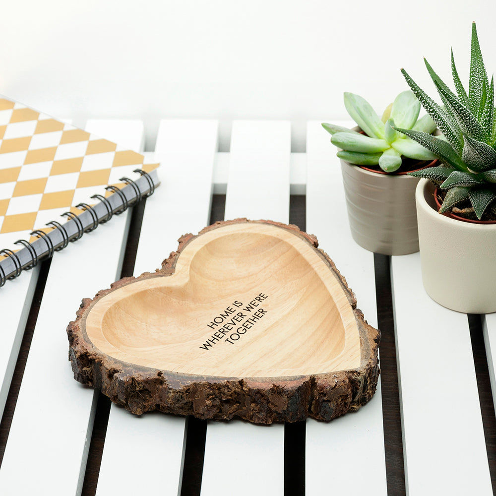 Personalized Rustic Carved Wooden Heart Trinket Dish  Tidy Trays Deeply Engraved