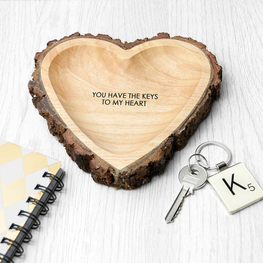 Personalized Rustic Carved Wooden Heart Trinket Dish  Tidy Trays Deeply Engraved
