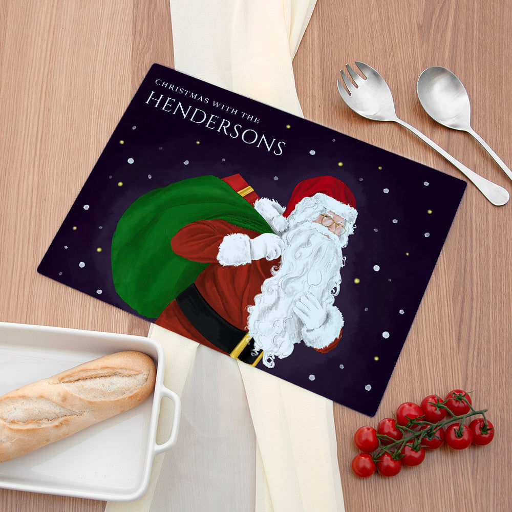 Personalized Santa Glass Worktop Saver  Cutting Boards Deeply Engraved