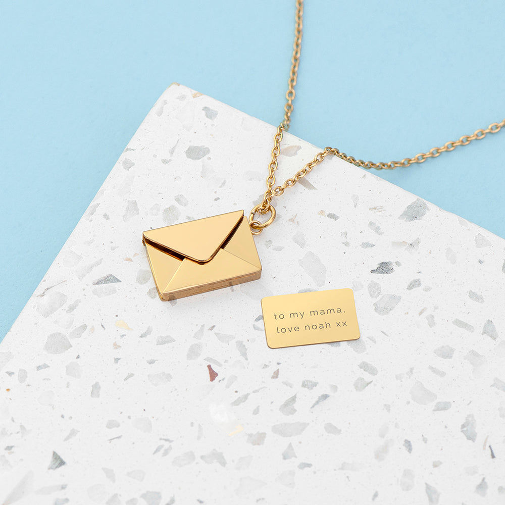 Personalized Secret Message Envelope Necklace  Necklaces Deeply Engraved