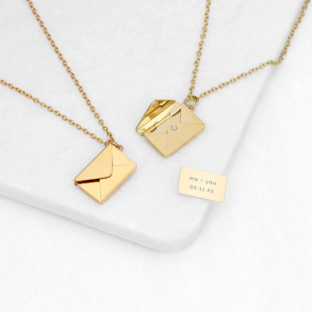 Personalized Secret Message Envelope Necklace  Necklaces Deeply Engraved