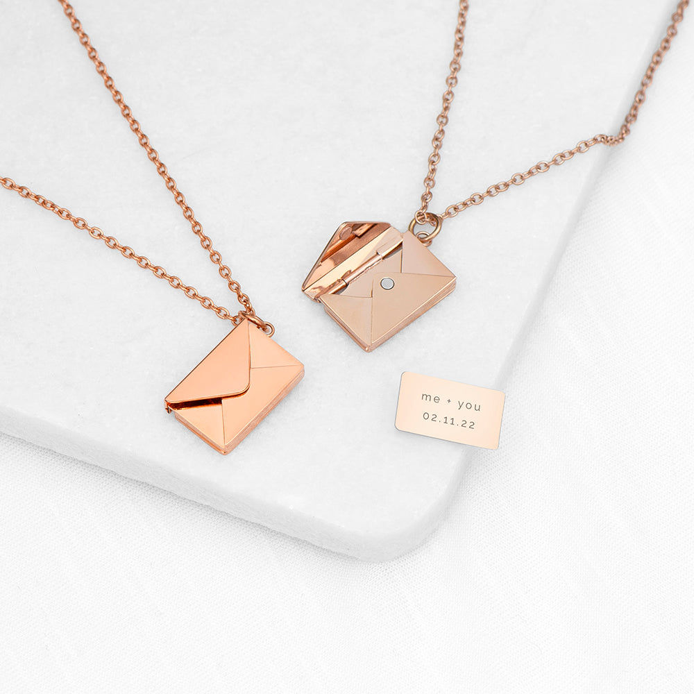 Personalized Secret Message Envelope Necklace  Necklaces Deeply Engraved
