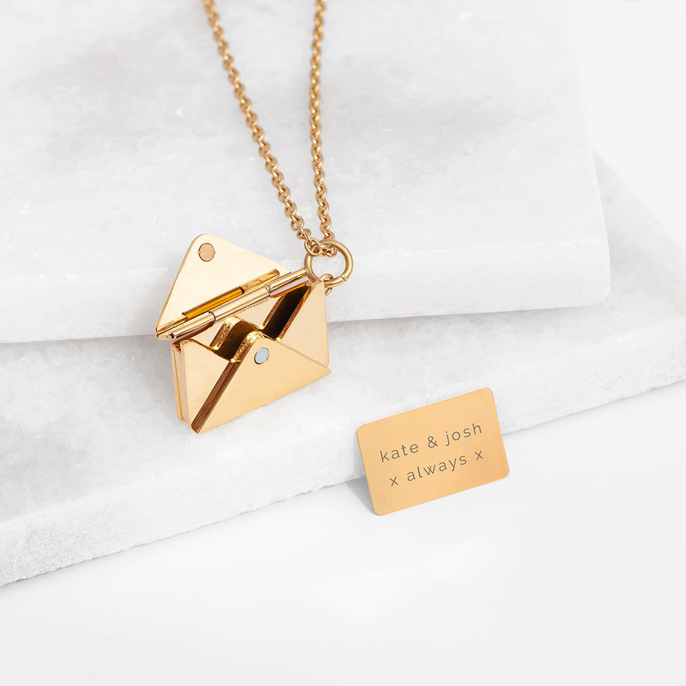 Personalized Secret Message Envelope Necklace  Necklaces Deeply Engraved