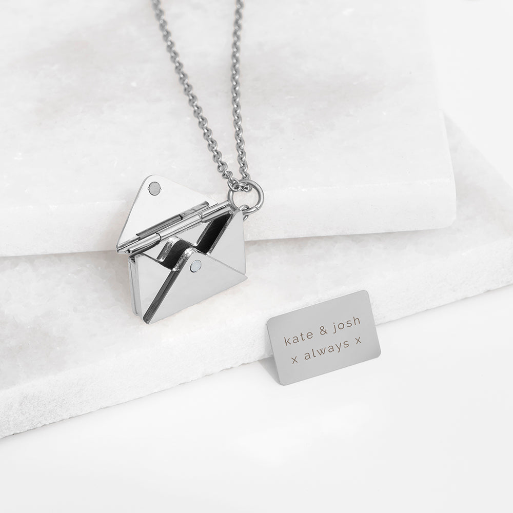 Personalized Secret Message Envelope Necklace  Necklaces Deeply Engraved