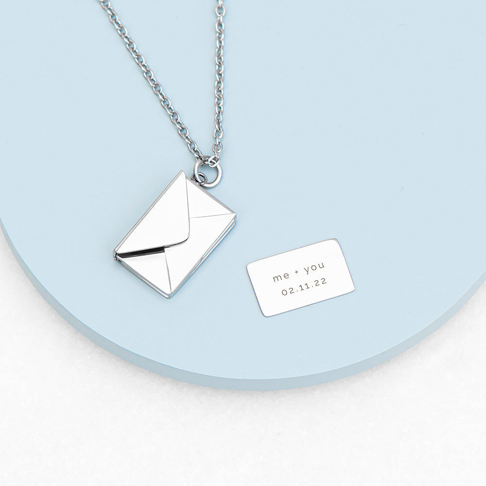 Personalized Secret Message Envelope Necklace  Necklaces Deeply Engraved