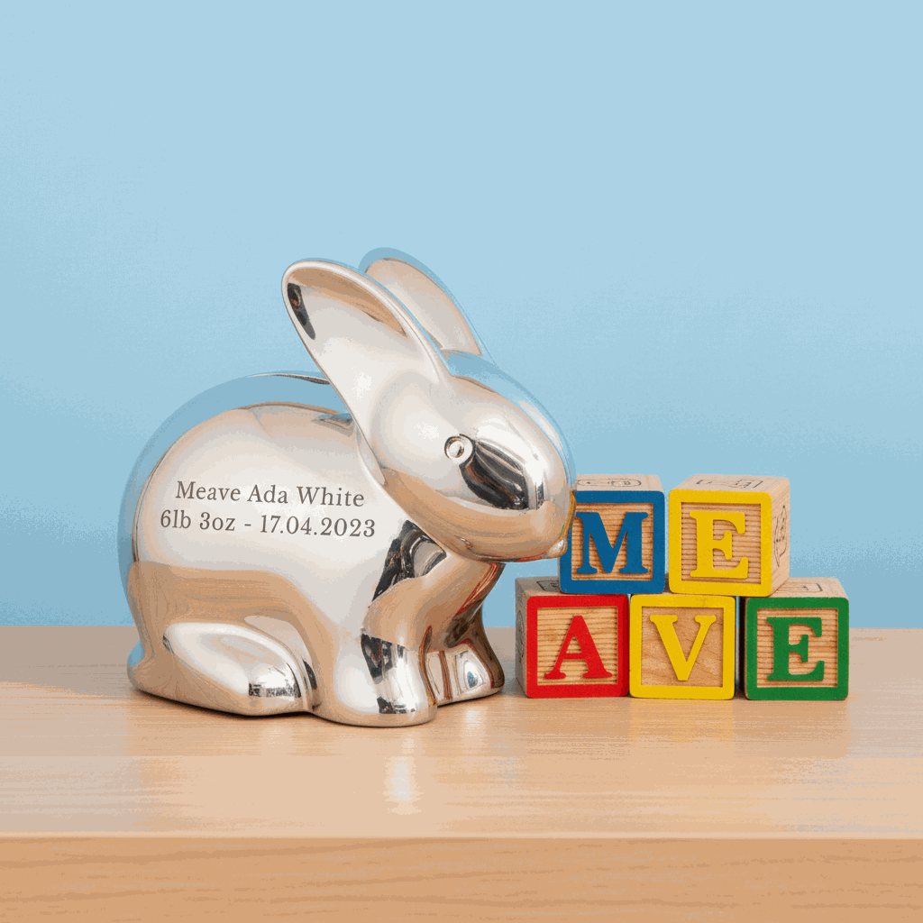 Personalized Silver Bunny Piggy Bank  Money Boxes Deeply Engraved