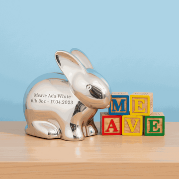 Personalized Silver Bunny Piggy Bank  Money Boxes Deeply Engraved