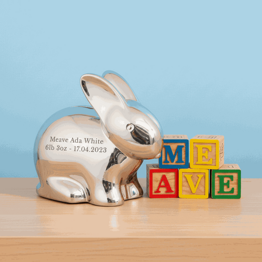 Personalized Silver Bunny Piggy Bank  Money Boxes Deeply Engraved