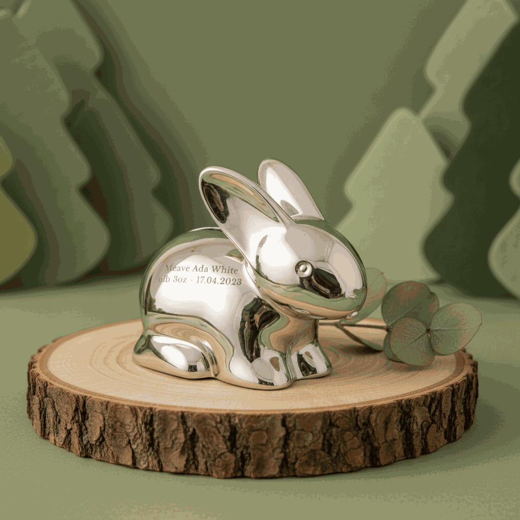 Personalized Silver Bunny Piggy Bank  Money Boxes Deeply Engraved