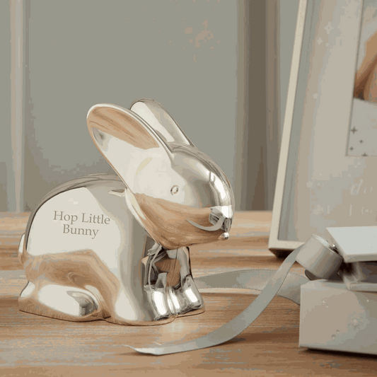 Personalized Silver Bunny Piggy Bank  Money Boxes Deeply Engraved