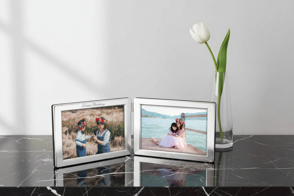 Personalized Silver Double Photo Frame - Landscape  Photo Frames Deeply Engraved