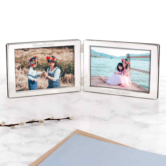 Personalized Silver Double Photo Frame - Landscape  Photo Frames Deeply Engraved