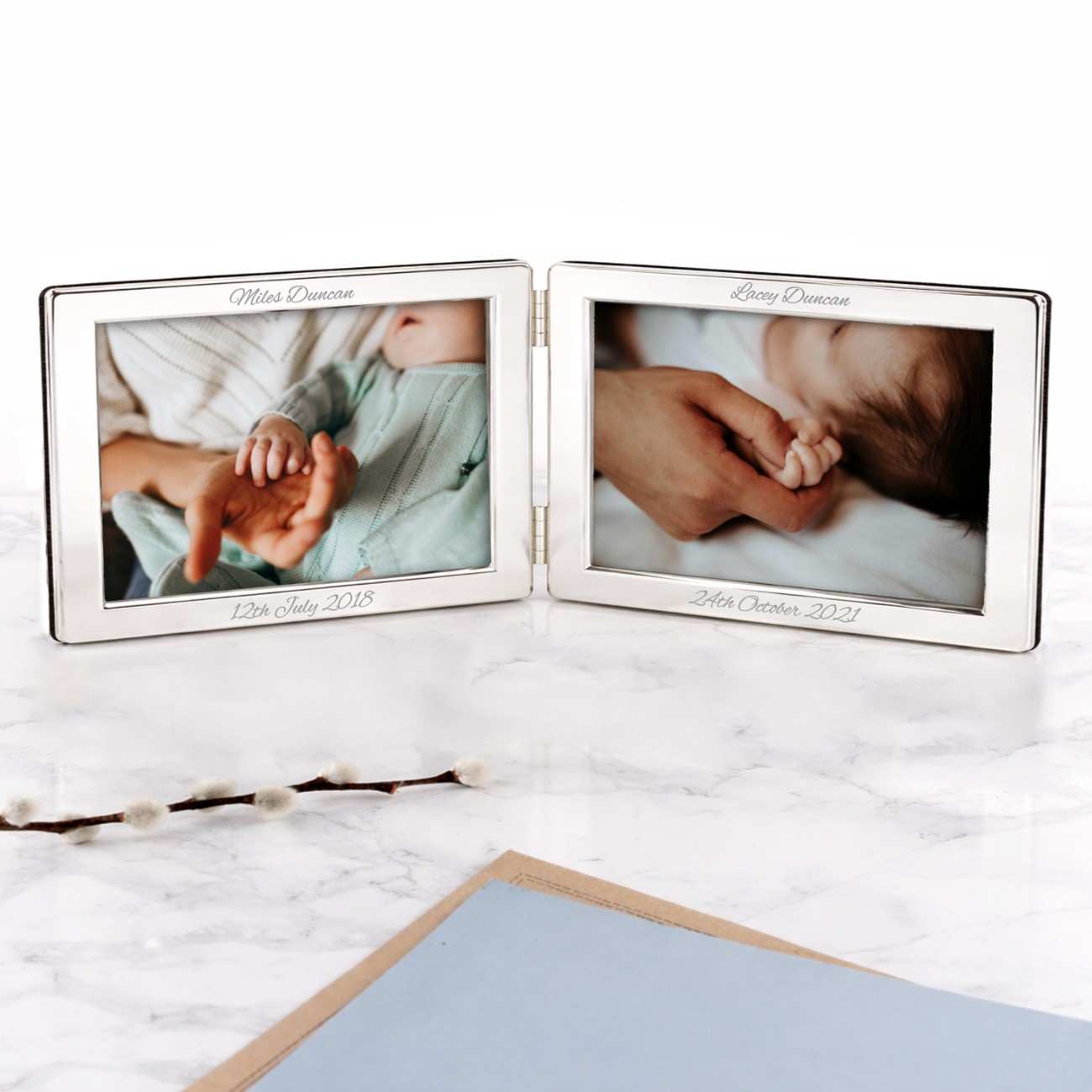 Personalized Silver Double Photo Frame - Landscape  Photo Frames Deeply Engraved