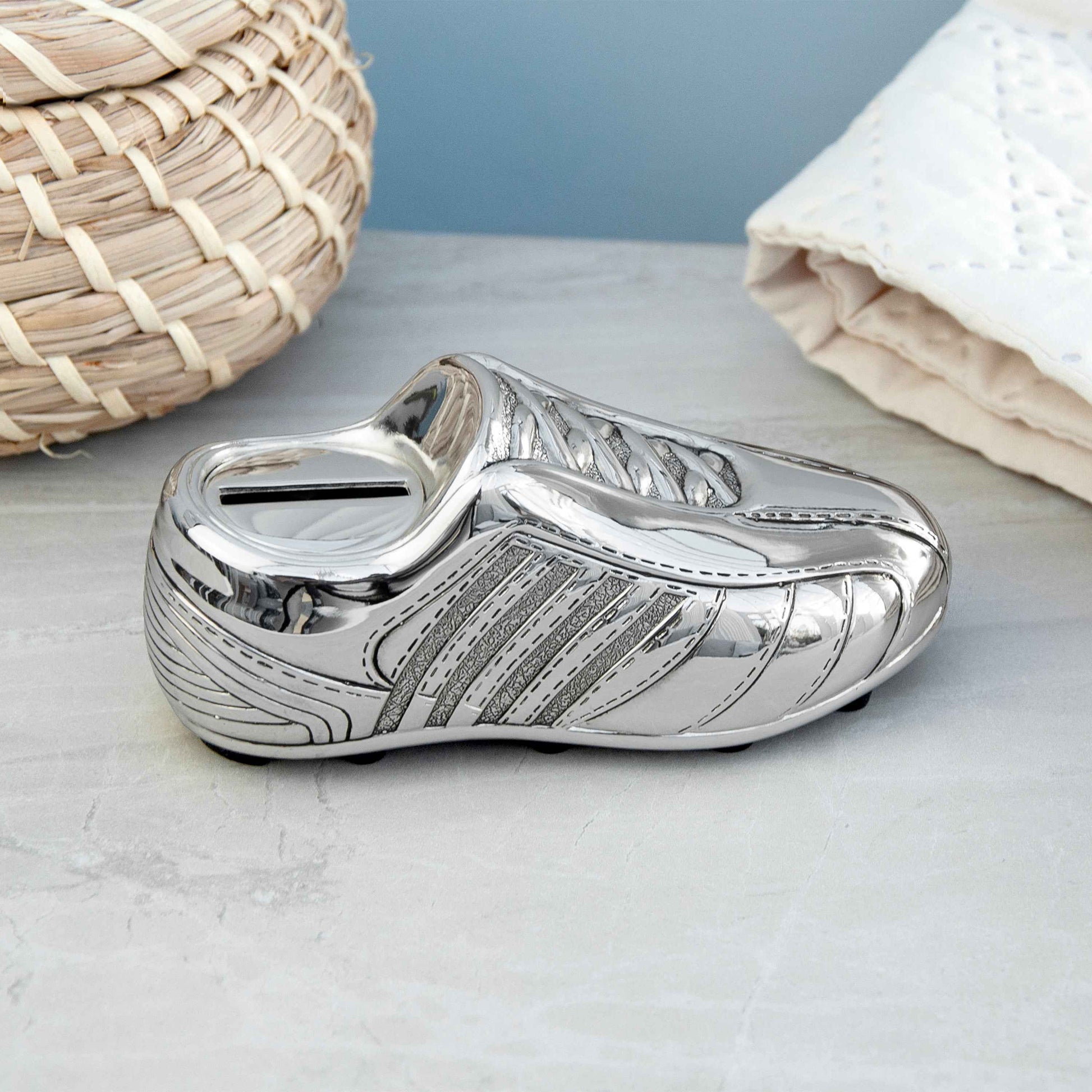Personalized Silver Plated Football Boot Money Box  Money Boxes Deeply Engraved