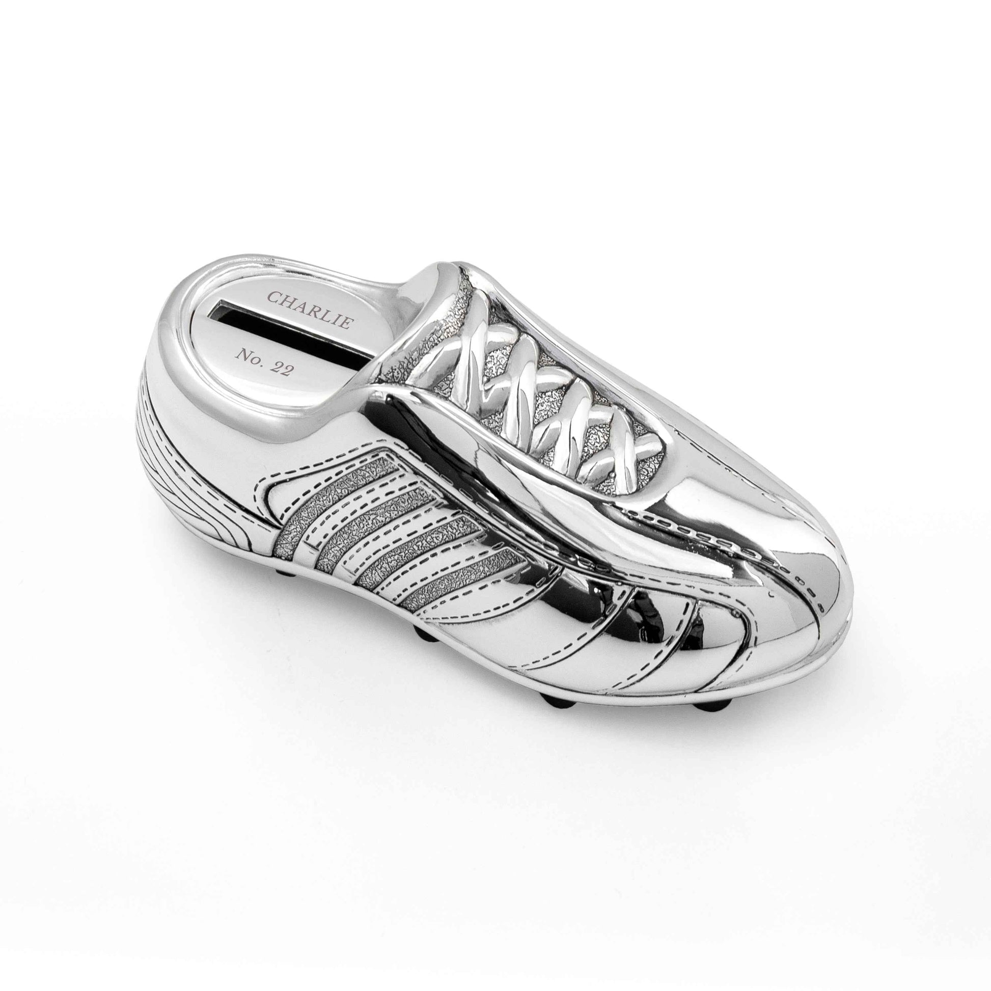 Personalized Silver Plated Football Boot Money Box  Money Boxes Deeply Engraved