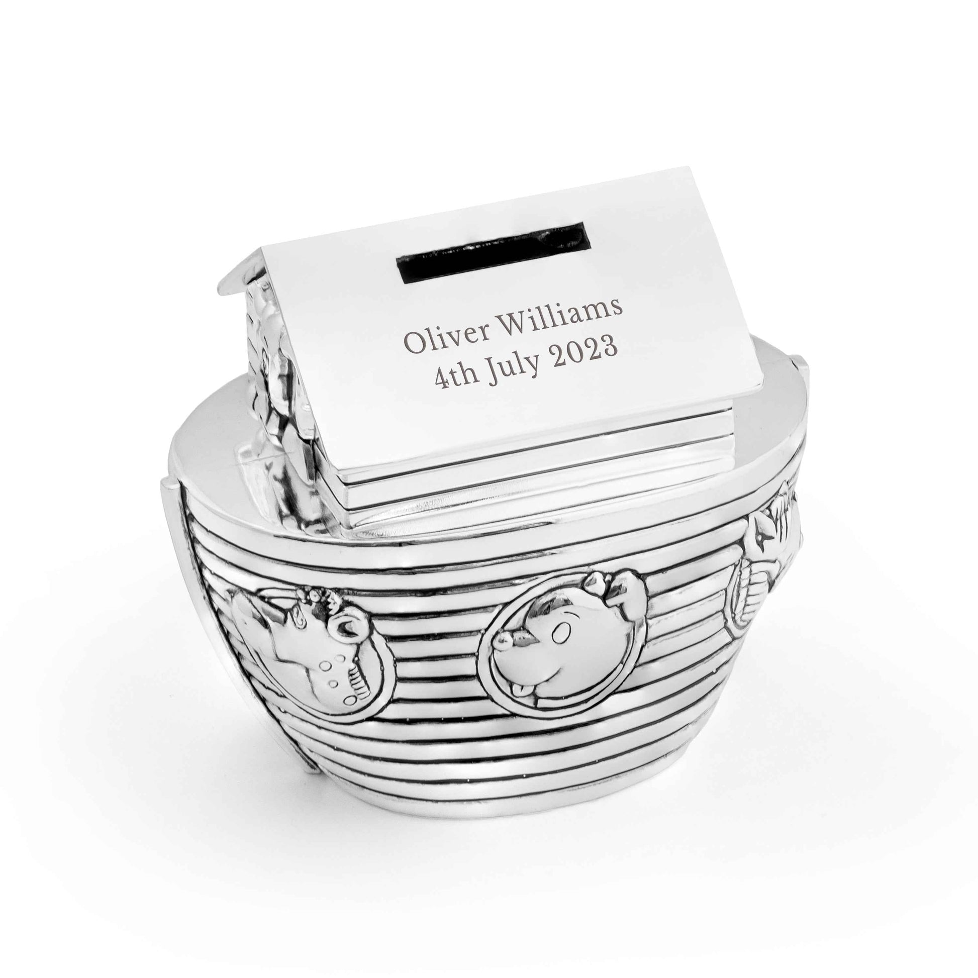 Personalized Silver Plated Noah’s Ark Money Box  Money Boxes Deeply Engraved