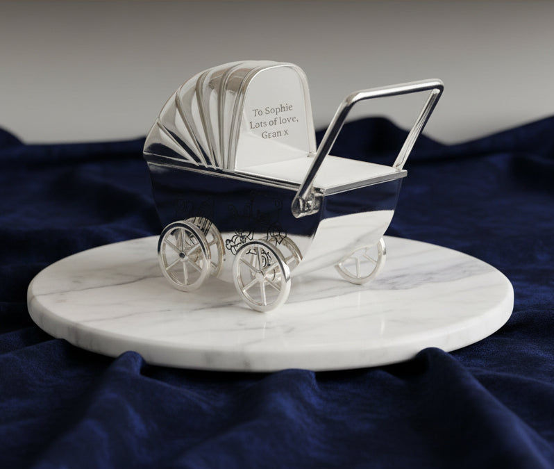 Personalized Silver Plated Pram Money Box  Money Boxes Deeply Engraved
