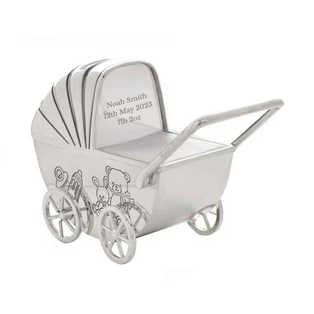 Personalized Silver Plated Pram Money Box  Money Boxes Deeply Engraved