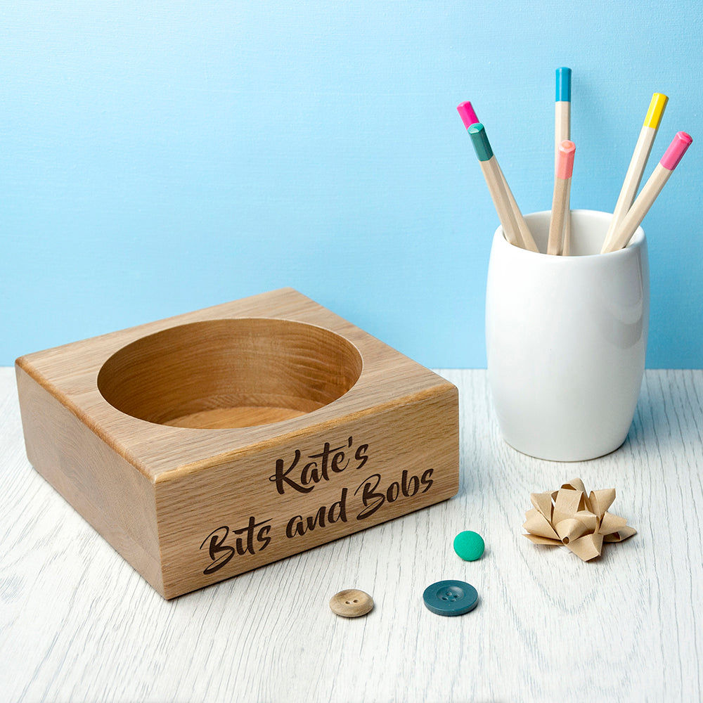 Personalized Solid Oak Stash Tray  Tidy Trays Deeply Engraved