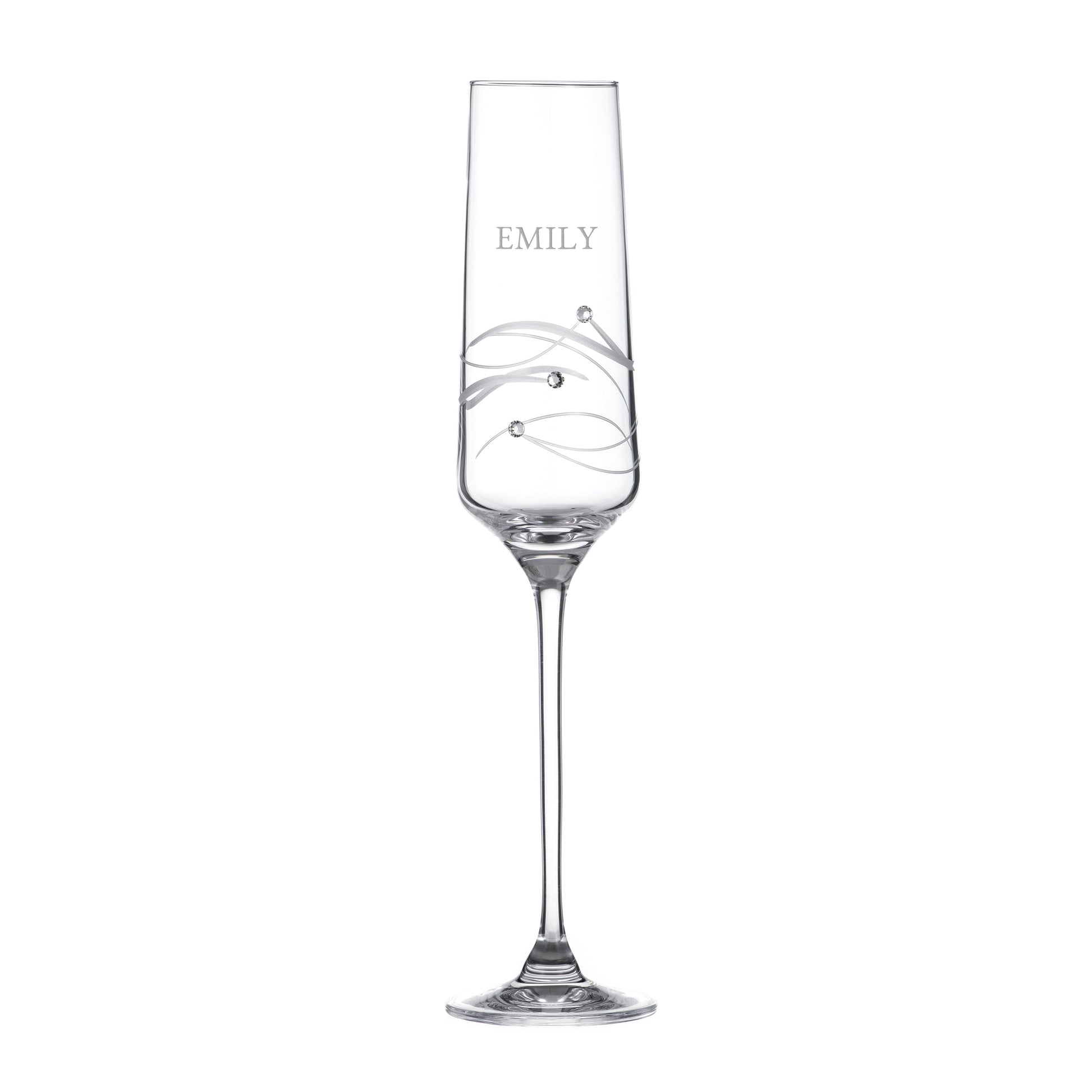 Personalized Spiral Champagne Flute with Swarovski Crystals  Wine Glasses Deeply Engraved