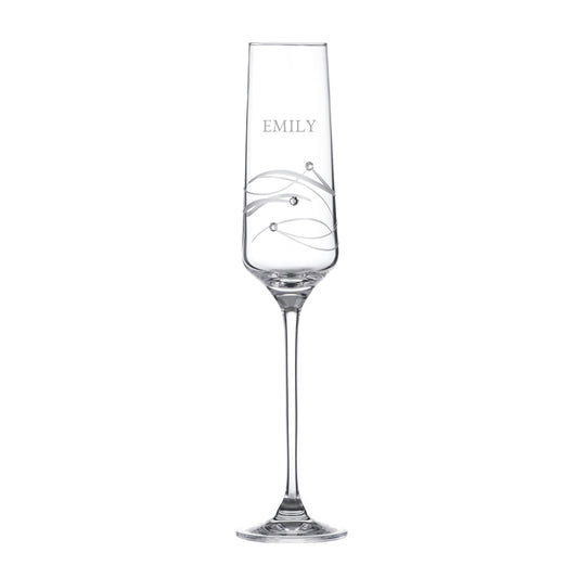 Personalized Spiral Champagne Flute with Swarovski Crystals  Wine Glasses Deeply Engraved