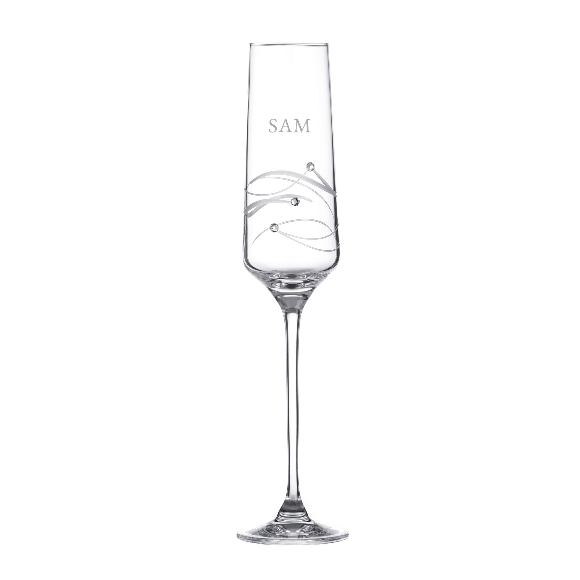 Personalized Spiral Champagne Flute with Swarovski Crystals  Wine Glasses Deeply Engraved