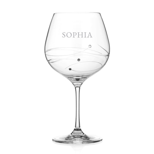 Personalized Spiral Gin Glass with Swarovski Crystals  Gin Glasses Deeply Engraved